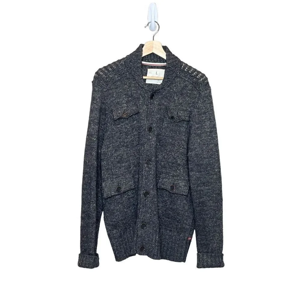 Banana Republic heritage charcoal gray button up chunky baseball sweater size L
